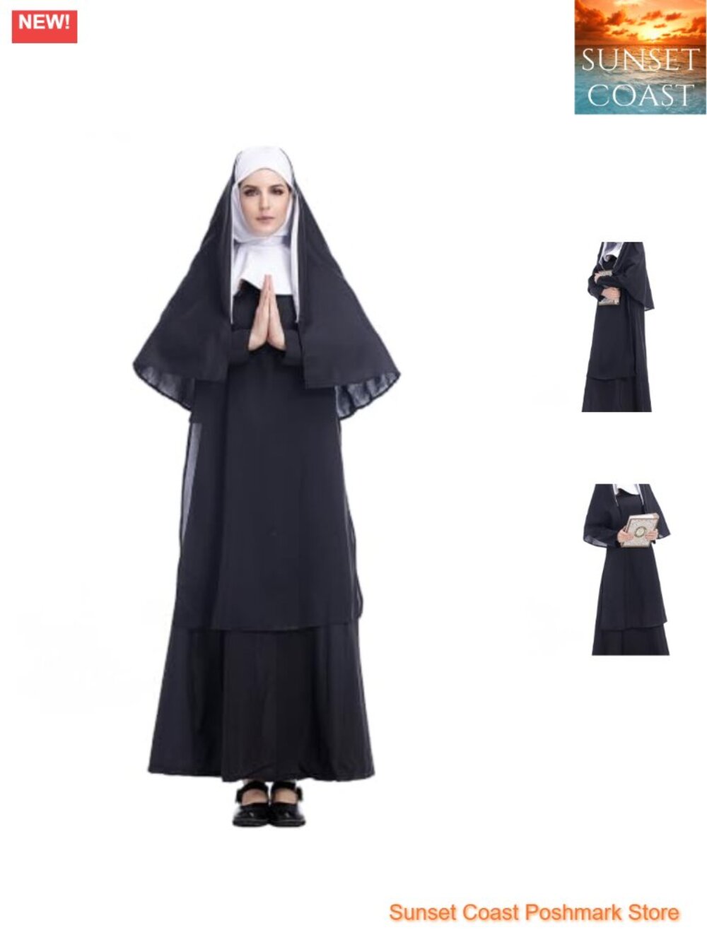 Womens Nun Costume Long Dress with Headpiece Halloween Cosplay